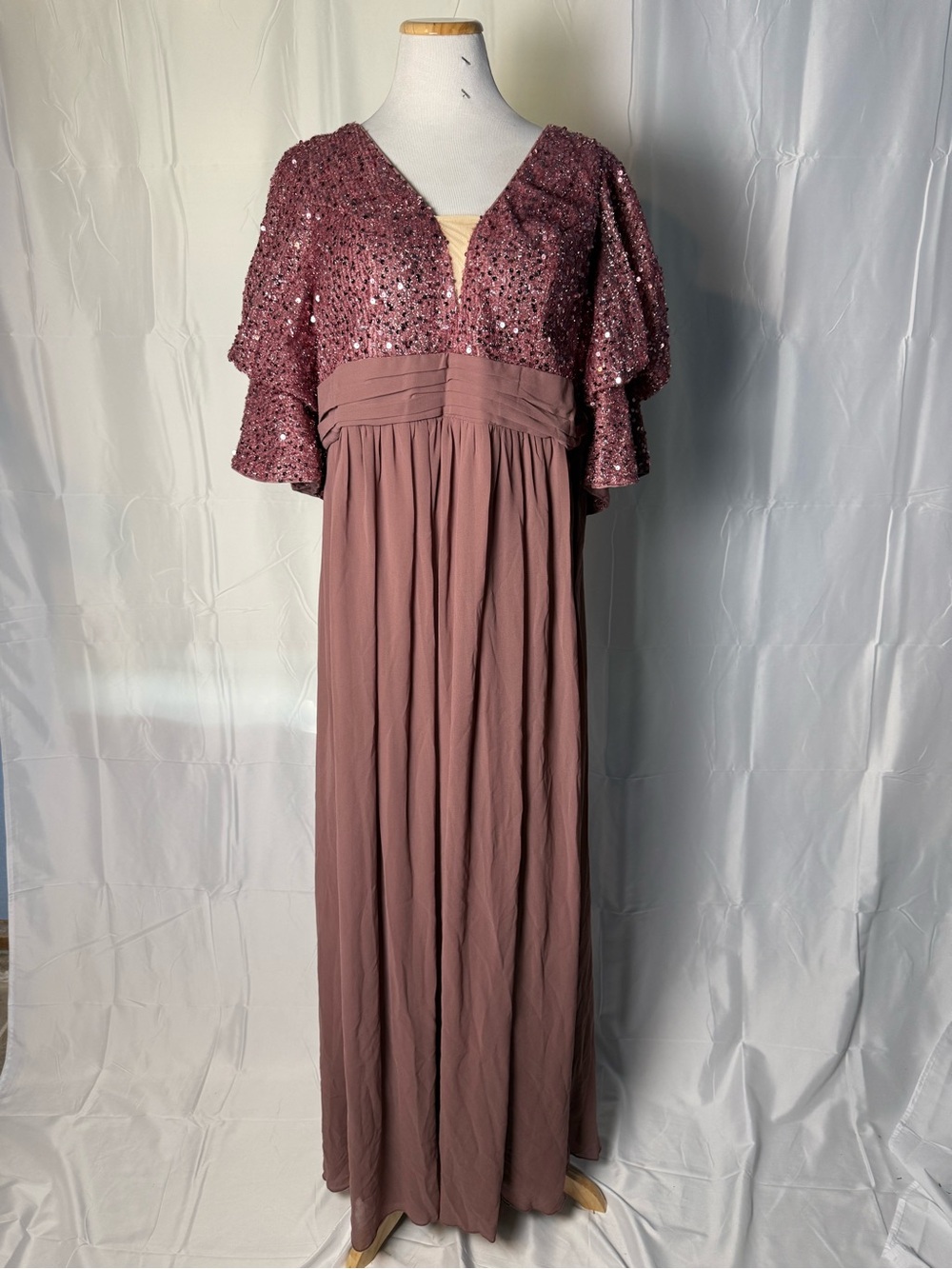 Sequin V-Neck Maxi Dress in Mauve Pink